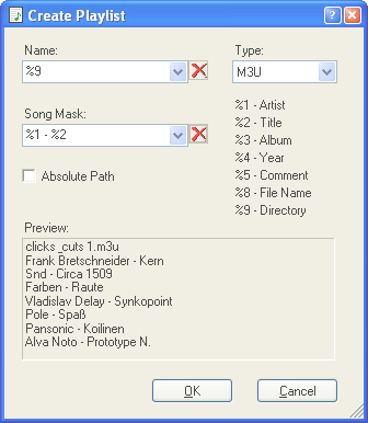 screenshot: Create Playlist