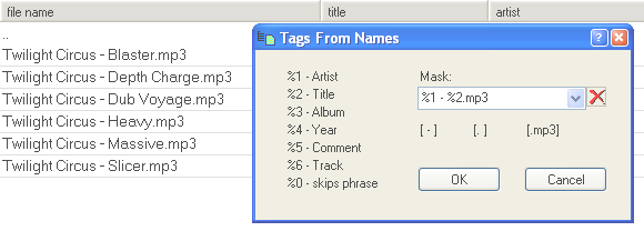 screenshot: Tags from Names - before